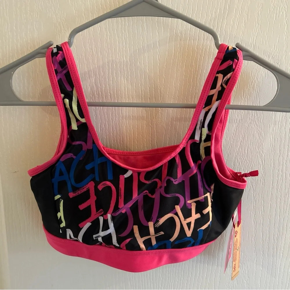Justice Youth Sports Bra Pink/Black Size12/14 NWT